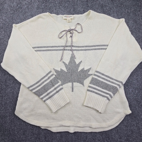 Cotton Country Canada Hockey Knit Sweater Natural With Gray Womens Medium - Picture 1 of 6